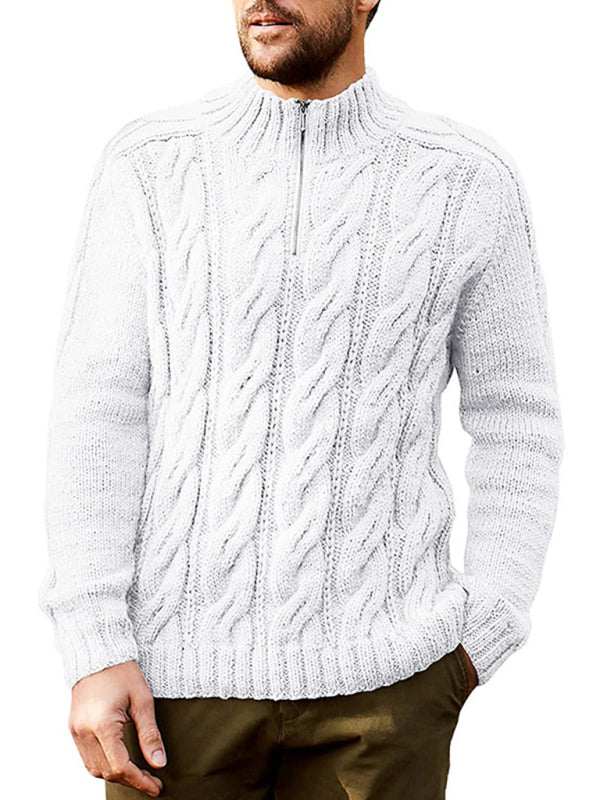 Stylish Men's Solid Color Half-Zip Turtleneck Sweater for Cozy Autumn-Winter Days - MENLL