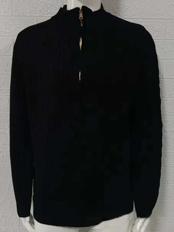 Stylish Men's Solid Color Half-Zip Turtleneck Sweater for Cozy Autumn-Winter Days - MENLL