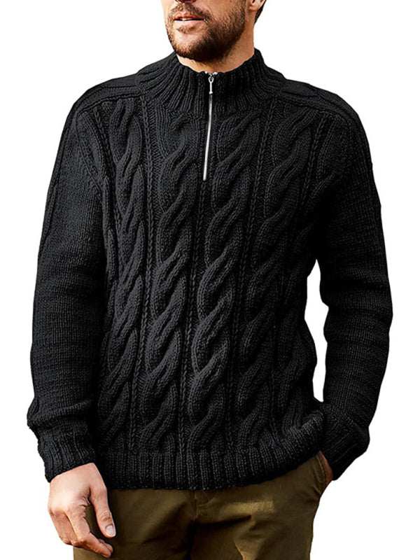 Stylish Men's Solid Color Half-Zip Turtleneck Sweater for Cozy Autumn-Winter Days - MENLL
