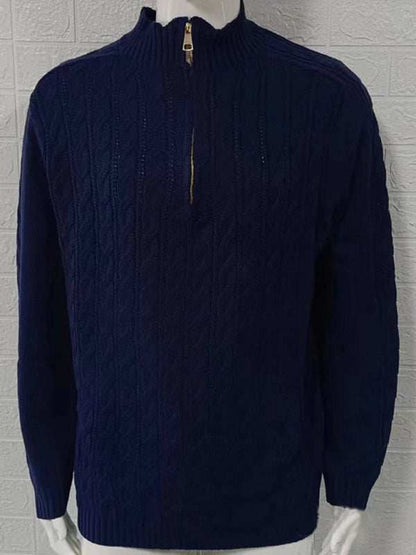 Stylish Men's Solid Color Half-Zip Turtleneck Sweater for Cozy Autumn-Winter Days - MENLL
