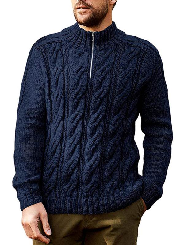 Stylish Men's Solid Color Half-Zip Turtleneck Sweater for Cozy Autumn-Winter Days - MENLL