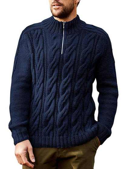Stylish Men's Solid Color Half-Zip Turtleneck Sweater for Cozy Autumn-Winter Days - MENLL