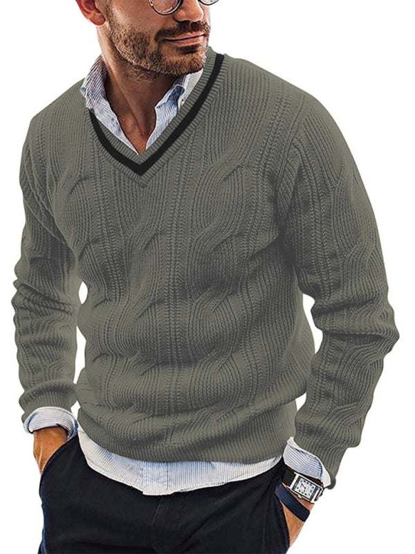 Stylish Men's V-Neck Knitted Sweater for a Trendy Autumn-Winter Look - MENLL