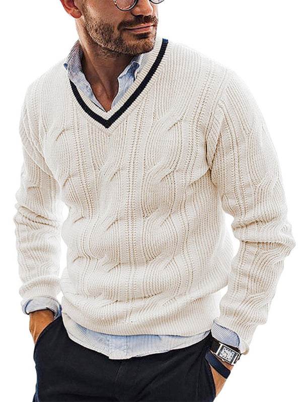 Stylish Men's V-Neck Knitted Sweater for a Trendy Autumn-Winter Look - MENLL