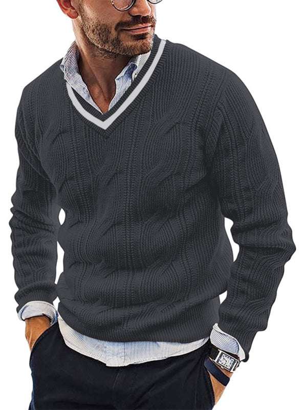Stylish Men's V-Neck Knitted Sweater for a Trendy Autumn-Winter Look - MENLL