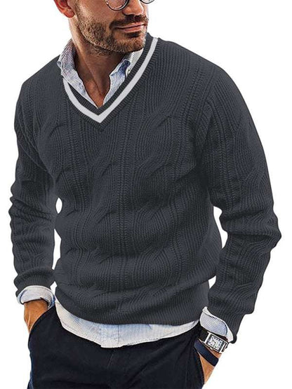 Stylish Men's V-Neck Knitted Sweater for a Trendy Autumn-Winter Look - MENLL