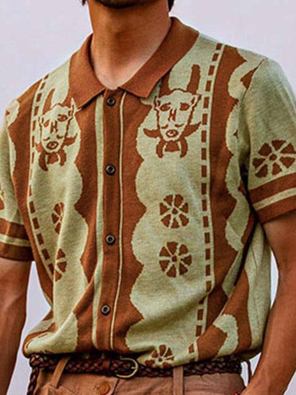 Stylish Spring-Summer Jacquard Knitted Polo Shirt with Short Sleeves - MENLL