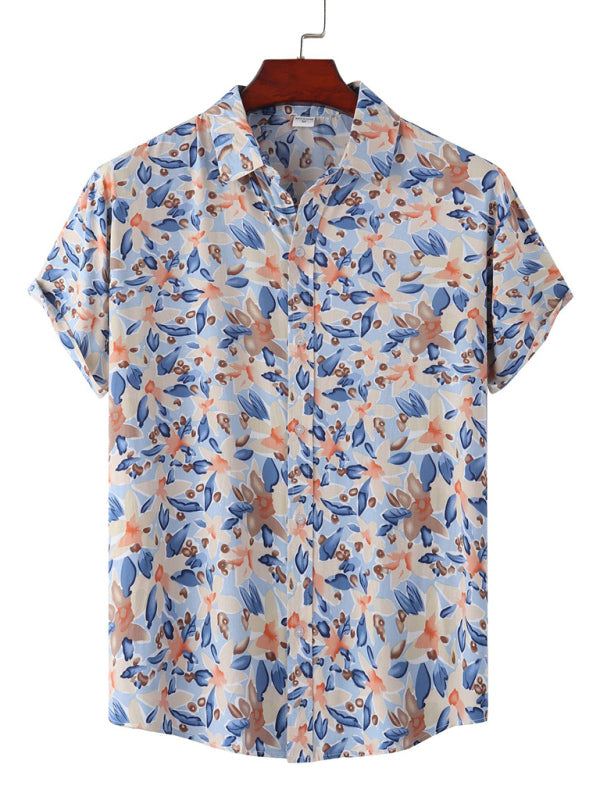 Vibrant Hawaiian Floral Short Sleeve Beach Shirt for Effortless Summer Style - MENLL