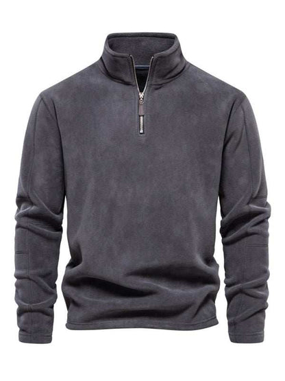 Men's Cozy Polar Fleece Half-Zip Sweatshirt with Stand Collar - Perfect for Autumn-Winter Style - MENLL