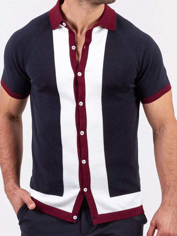 Stylish Men's Colorblock Short Sleeve Shirt - Comfortable & Versatile Casual Wear - MENLL