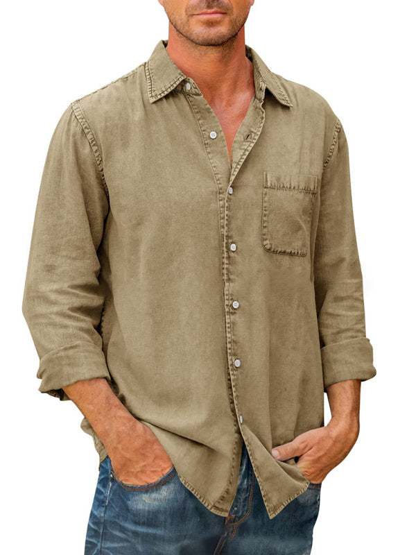 Stylish Men's Slim Fit Lapel Shirt - Versatile Solid Color Long Sleeve for Every Occasion - MENLL