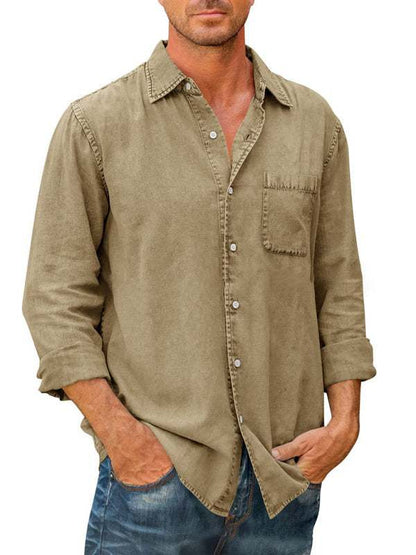 Stylish Men's Slim Fit Lapel Shirt - Versatile Solid Color Long Sleeve for Every Occasion - MENLL