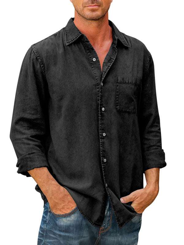 Stylish Men's Slim Fit Lapel Shirt - Versatile Solid Color Long Sleeve for Every Occasion - MENLL