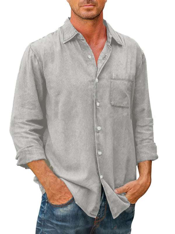 Stylish Men's Slim Fit Lapel Shirt - Versatile Solid Color Long Sleeve for Every Occasion - MENLL