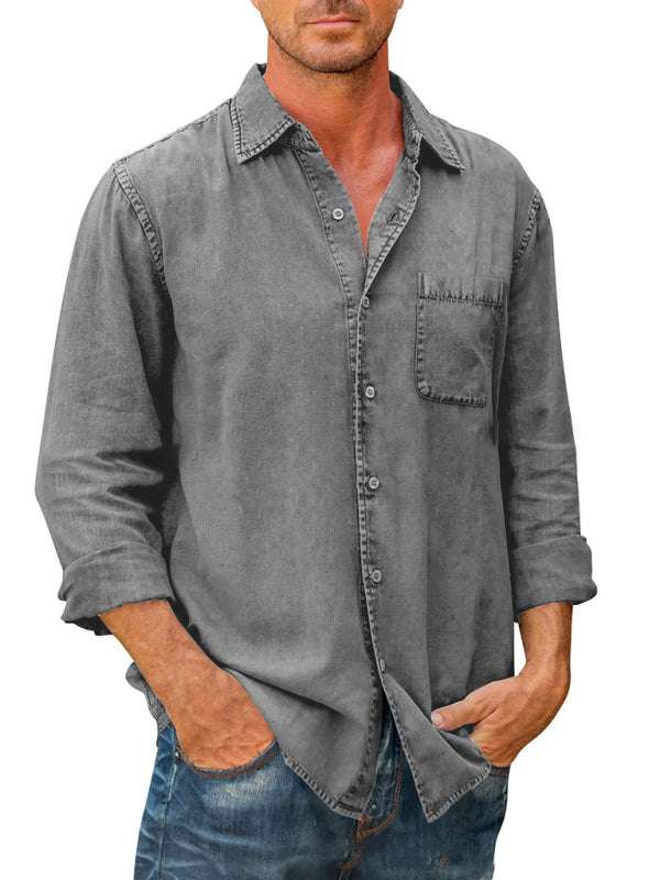 Stylish Men's Slim Fit Lapel Shirt - Versatile Solid Color Long Sleeve for Every Occasion - MENLL