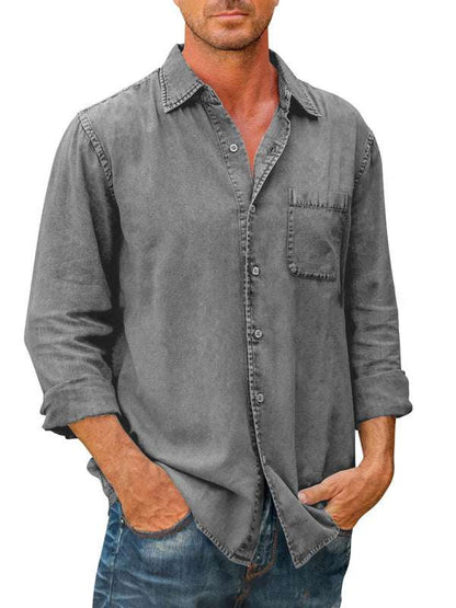 Stylish Men's Slim Fit Lapel Shirt - Versatile Solid Color Long Sleeve for Every Occasion - MENLL
