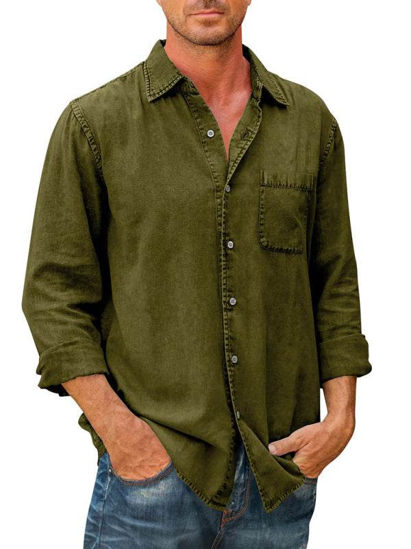 Stylish Men's Slim Fit Lapel Shirt - Versatile Solid Color Long Sleeve for Every Occasion - MENLL