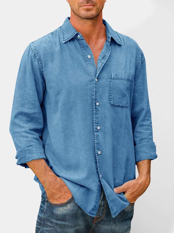 Stylish Men's Slim Fit Lapel Shirt - Versatile Solid Color Long Sleeve for Every Occasion - MENLL
