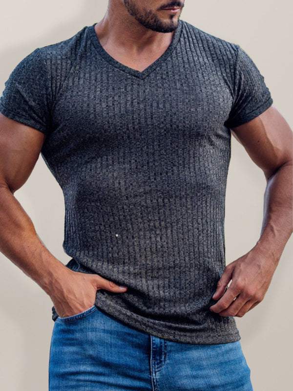 Slim fit V-neck breathable sports tee for summer adventures
