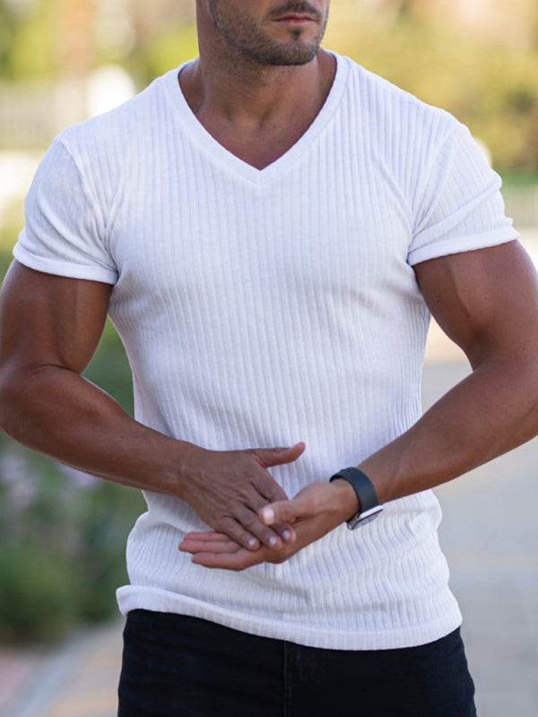 Elevate Your Workout: Slim Fit V-Neck Breathable Sports Tee for Summer Adventures - MENLL