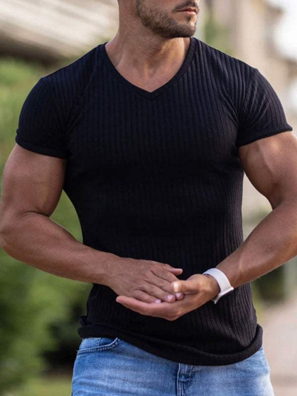 Elevate Your Workout: Slim Fit V-Neck Breathable Sports Tee for Summer Adventures - MENLL