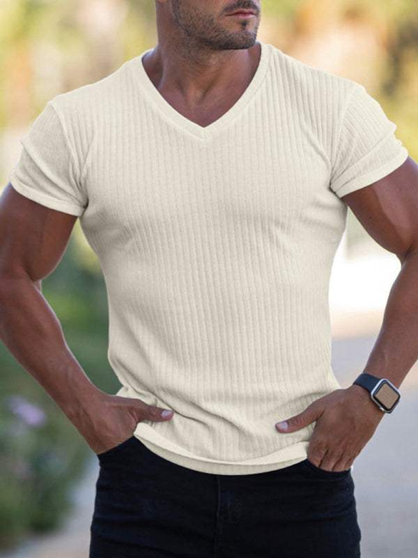 Elevate Your Workout: Slim Fit V-Neck Breathable Sports Tee for Summer Adventures - MENLL