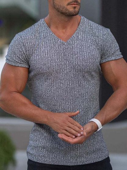 Elevate Your Workout: Slim Fit V-Neck Breathable Sports Tee for Summer Adventures - MENLL