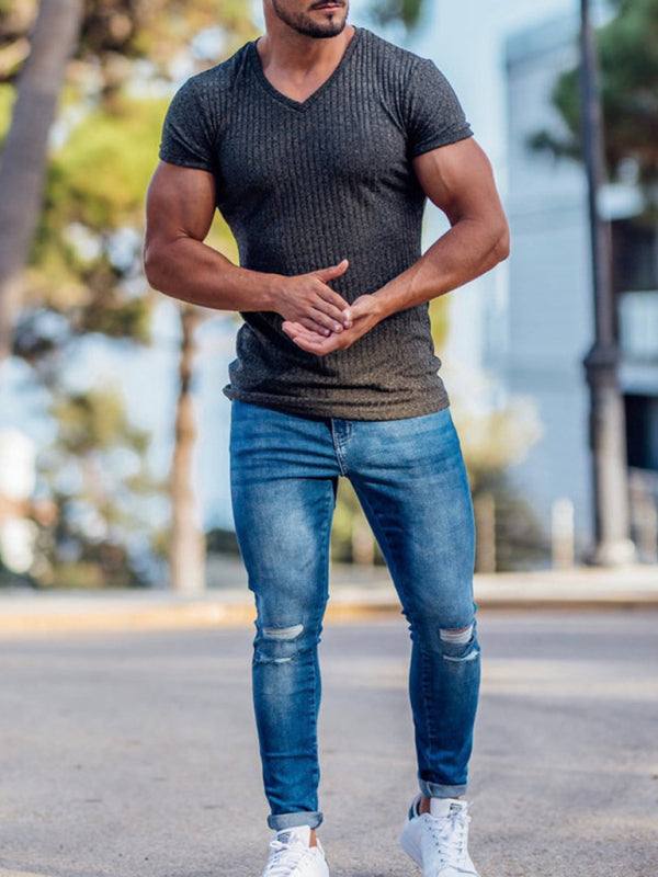Elevate Your Workout: Slim Fit V-Neck Breathable Sports Tee for Summer Adventures - MENLL