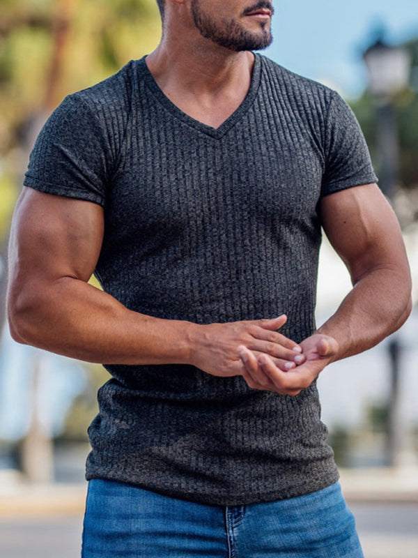 Elevate Your Workout: Slim Fit V-Neck Breathable Sports Tee for Summer Adventures - MENLL