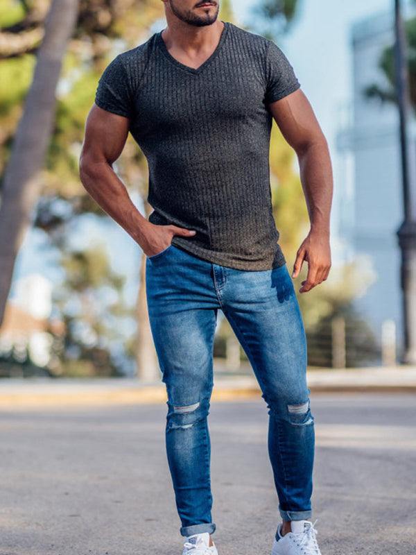 Elevate Your Workout: Slim Fit V-Neck Breathable Sports Tee for Summer Adventures - MENLL