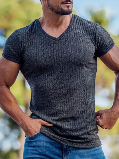 Elevate Your Workout: Slim Fit V-Neck Breathable Sports Tee for Summer Adventures - MENLL