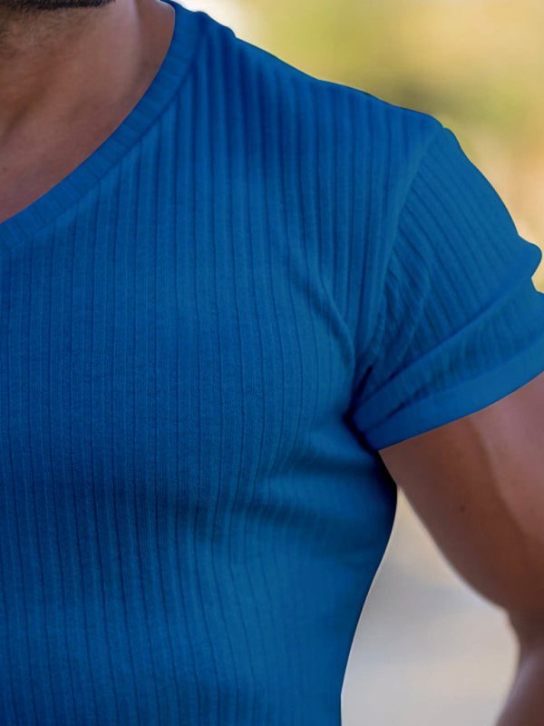 Elevate Your Workout: Slim Fit V-Neck Breathable Sports Tee for Summer Adventures - MENLL
