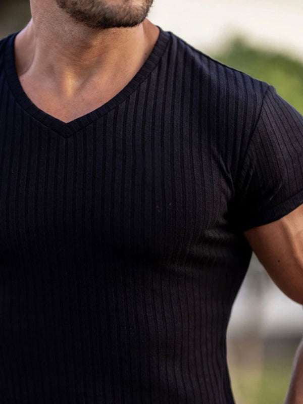 Elevate Your Workout: Slim Fit V-Neck Breathable Sports Tee for Summer Adventures - MENLL