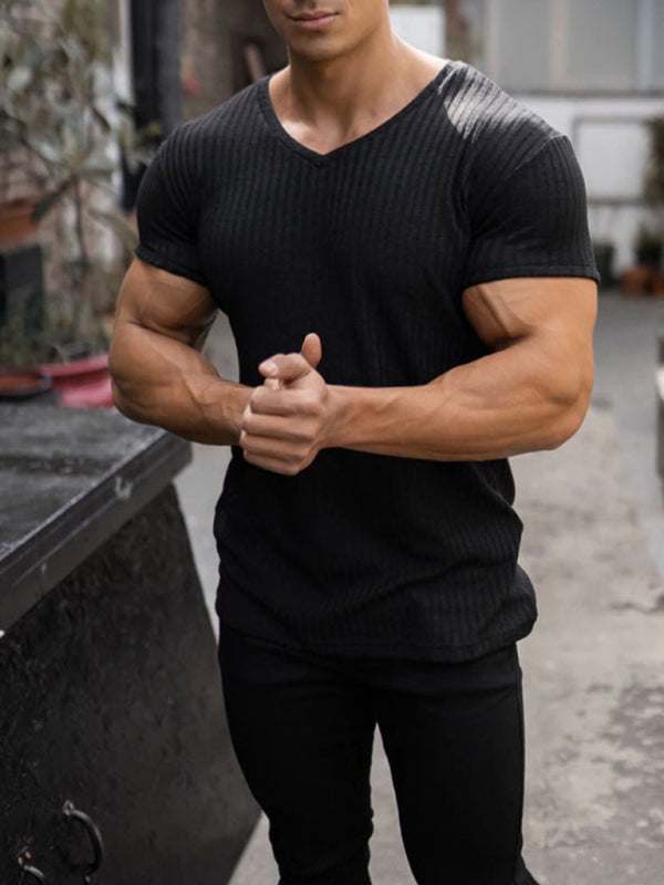 Elevate Your Workout: Slim Fit V-Neck Breathable Sports Tee for Summer Adventures - MENLL