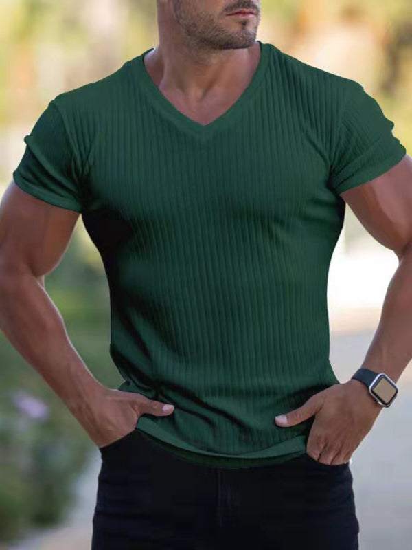 Elevate Your Workout: Slim Fit V-Neck Breathable Sports Tee for Summer Adventures - MENLL