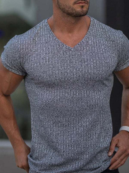 Elevate Your Workout: Slim Fit V-Neck Breathable Sports Tee for Summer Adventures - MENLL