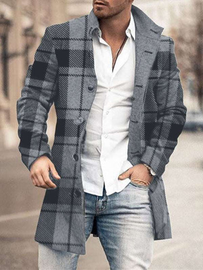 Stylish Men's Mid-Length Woolen Casual Coat with Stand Collar and Pockets - MENLL