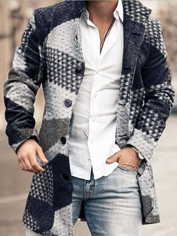 Stylish Men's Mid-Length Woolen Casual Coat with Stand Collar and Pockets - MENLL