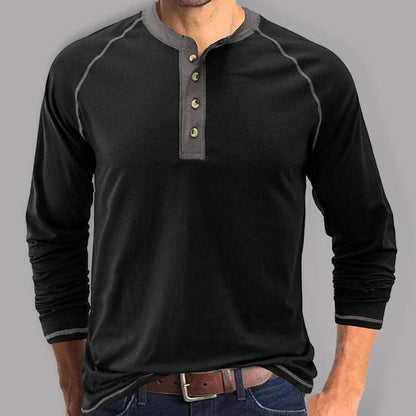 Stylish Men's Colorblock Long Sleeve T-Shirt with Button Detail - Perfect for Every Season! - MENLL