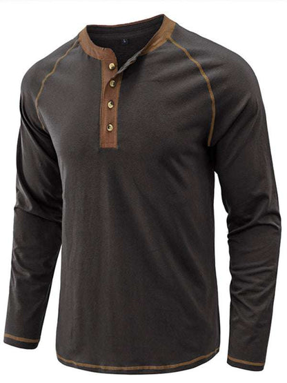 Stylish Men's Colorblock Long Sleeve T-Shirt with Button Detail - Perfect for Every Season! - MENLL