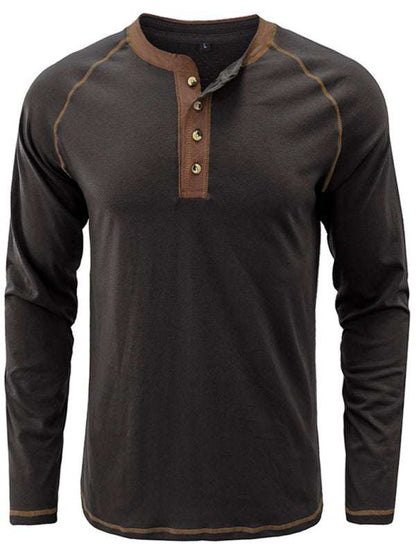 Stylish Men's Colorblock Long Sleeve T-Shirt with Button Detail - Perfect for Every Season! - MENLL