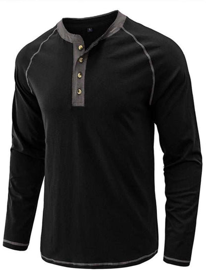 Stylish Men's Colorblock Long Sleeve T-Shirt with Button Detail - Perfect for Every Season! - MENLL
