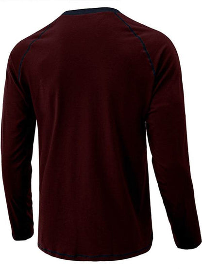 Stylish Men's Colorblock Long Sleeve T-Shirt with Button Detail - Perfect for Every Season! - MENLL