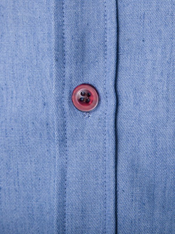 Stylish Men's Denim Long Sleeve Shirt with Leather Pocket Detail - Perfect for Casual Outings - MENLL