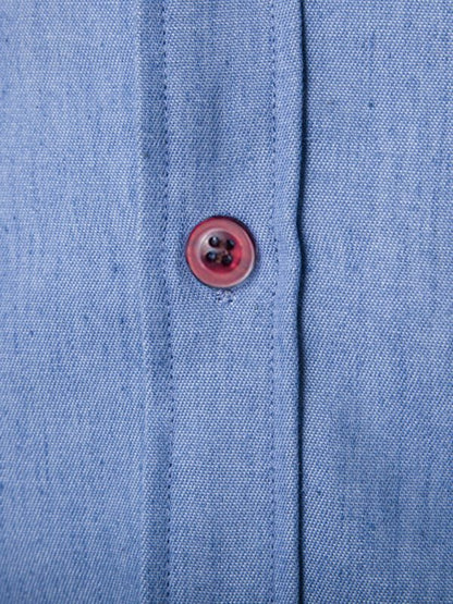 Stylish Men's Denim Long Sleeve Shirt with Leather Pocket Detail - Perfect for Casual Outings - MENLL