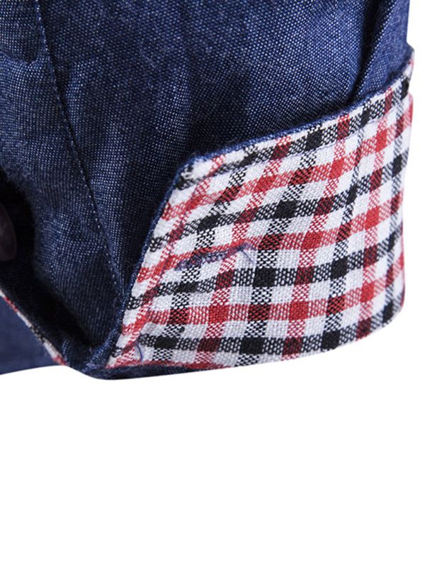 Stylish Men's Denim Long Sleeve Shirt with Leather Pocket Detail - Perfect for Casual Outings - MENLL