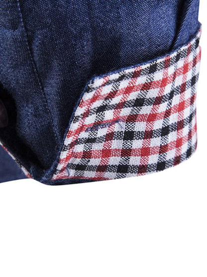 Stylish Men's Denim Long Sleeve Shirt with Leather Pocket Detail - Perfect for Casual Outings - MENLL