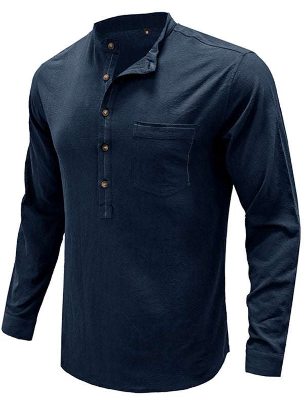 Chic Men's Woven Cotton-Linen Long Sleeve Shirt for Effortless Spring-Summer Style - MENLL
