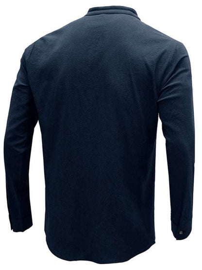 Chic Men's Woven Cotton-Linen Long Sleeve Shirt for Effortless Spring-Summer Style - MENLL