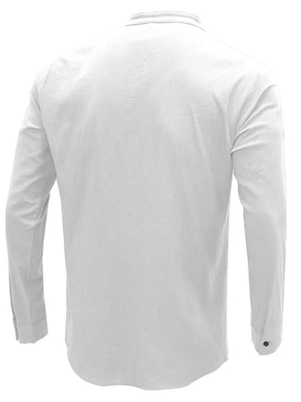 Chic Men's Woven Cotton-Linen Long Sleeve Shirt for Effortless Spring-Summer Style - MENLL